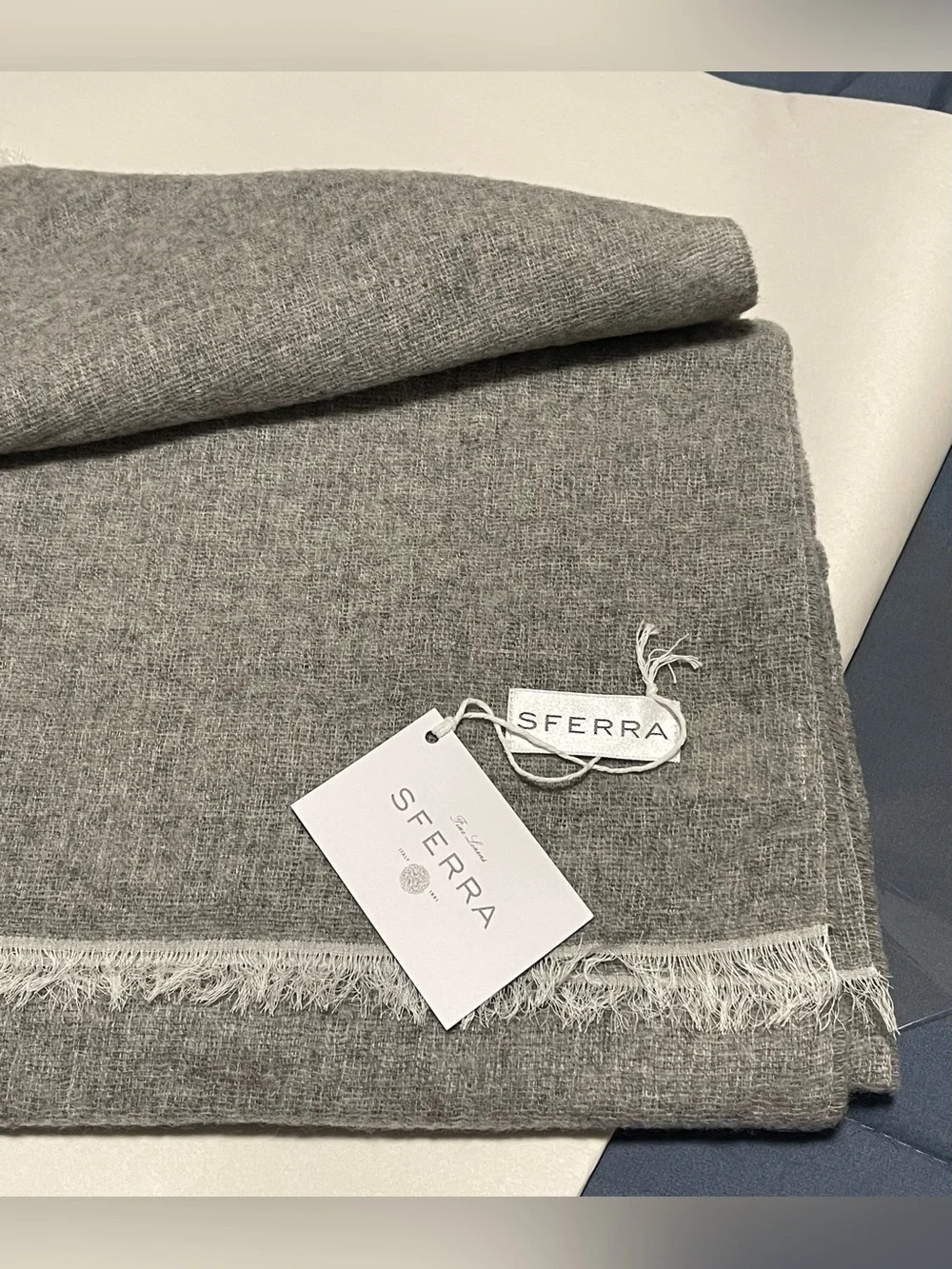 SFERRA Monterosa Grey Cashmere Wool Blend Soft Throw 13x79” Italy NEW $450